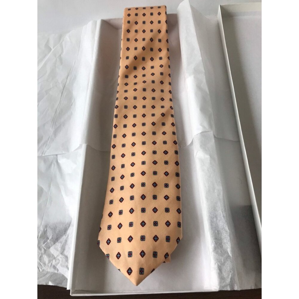 Vintage Hardy Amies Men's Necktie London All Silk Yellow Square Circle Pattern R